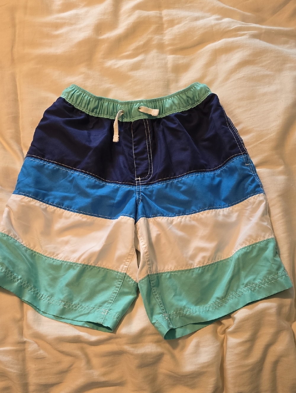 Hanna Andersson Aqua and Navy Boys' Swim Shorts